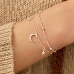Dainty Silver Moon Star Link Bracelet for Women