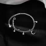 Dainty Silver Moon Star Link Bracelet for Women
