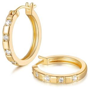 14K Gold Small Hoop Earrings with Zirconia