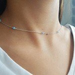 Blue Opal Beads Choker Necklace in Sterling Silver