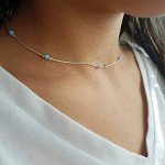 Blue Opal Beads Choker Necklace in Sterling Silver