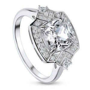Stylish Sterling Silver Halo Cushion Cut Ring