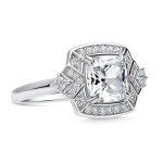 Stylish Sterling Silver Halo Cushion Cut Ring