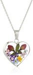 Sterling Silver Multicolor Flower Heart Pendant Necklace