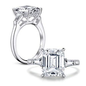 Emerald Cut CZ Engagement Ring in Sterling Silver