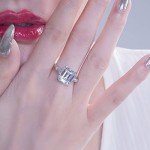 Emerald Cut CZ Engagement Ring in Sterling Silver
