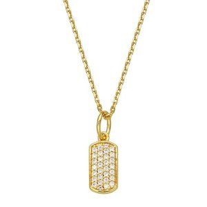 18k Gold Plated Pave CZ Dog Tag Necklace