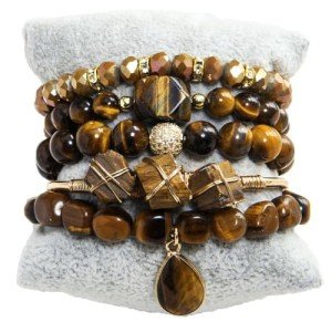 Boho Beaded Bracelets Set with Tiger Eye Stones