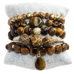 Boho Beaded Bracelets Set with Tiger Eye Stones