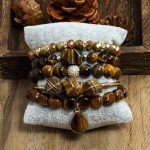Boho Beaded Bracelets Set with Tiger Eye Stones