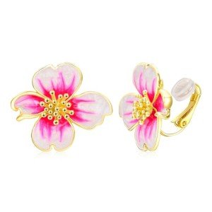 Pink Cherry Blossom Clip-On Earrings for Women