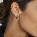 14K Gold Hand-Engraved Diamond-Cut Hoop Earrings