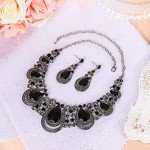 Elegant Black Silver-Tone Crystal Necklace and Earrings Set