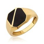 Men's Engraved Gold Signet Ring with Black Onyx