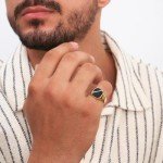 Men's Engraved Gold Signet Ring with Black Onyx