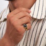 Men's Engraved Gold Signet Ring with Black Onyx