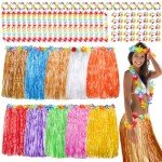 Hawaiian Hula Skirts with Tropical Garlands - 20 Pcs