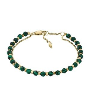 Gold-Tone Stainless Steel Malachite Bead Bracelet