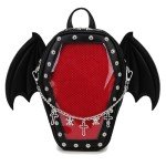 Goth Coffin Backpack with Bat Wing for Pins
