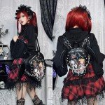 Goth Coffin Backpack with Bat Wing for Pins