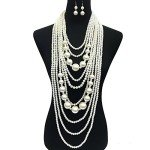 Chunky Faux Pearl Statement Necklace & Earrings Set