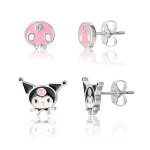 Hello Kitty Silver Stud Earrings - 2 Pair Set