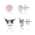 Hello Kitty Silver Stud Earrings - 2 Pair Set