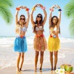 Hawaiian Grass Skirt & Hibiscus Wristband Set
