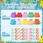 Hawaiian Grass Skirt & Hibiscus Wristband Set
