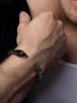 Men's Adjustable Black Stainless Steel Viking Bracelet