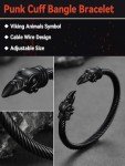 Men's Adjustable Black Stainless Steel Viking Bracelet