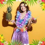 Hawaiian Grass Skirt & Hibiscus Wristband Set