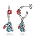 Lilo & Stitch Enamel Hibiscus Hoop Earrings