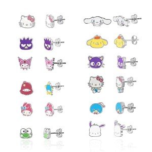 Hello Kitty Stud Earrings Set - 12 Pairs