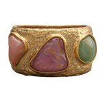 Trendy Chunky Gold Bangle Bracelet with Colorful Stones