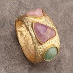 Trendy Chunky Gold Bangle Bracelet with Colorful Stones