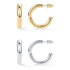 Gold Plated Chunky Open Hoop Earrings for Women