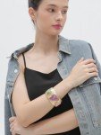 Trendy Chunky Gold Bangle Bracelet with Colorful Stones