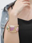 Trendy Chunky Gold Bangle Bracelet with Colorful Stones