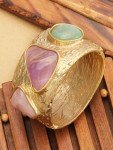 Trendy Chunky Gold Bangle Bracelet with Colorful Stones