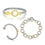 Trendy Two-Tone Twisted Cable Cuff Bracelets Set