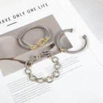 Trendy Two-Tone Twisted Cable Cuff Bracelets Set