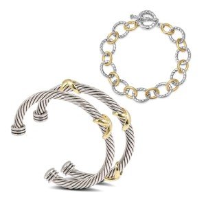 Three-Piece Two-Tone Cable Wire Cuff Bracelets