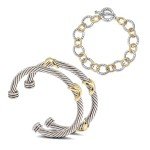 Three-Piece Two-Tone Cable Wire Cuff Bracelets