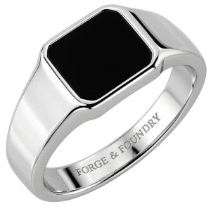 Men's Polished Stainless Steel Onyx Signet Ring