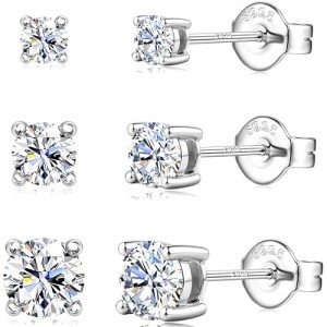 18K White Gold Moissanite Stud Earrings Set