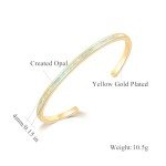 Gold Thin Open Cuff Bracelet with Opal Gemstone