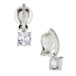 Rhodium-Plated Dangly Clip-On Earrings with Zirconia