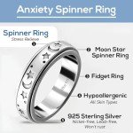 Sterling Silver Moon Star Fidget Spinner Ring