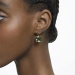 Green Crystal Square Drop Earrings in Gold-tone